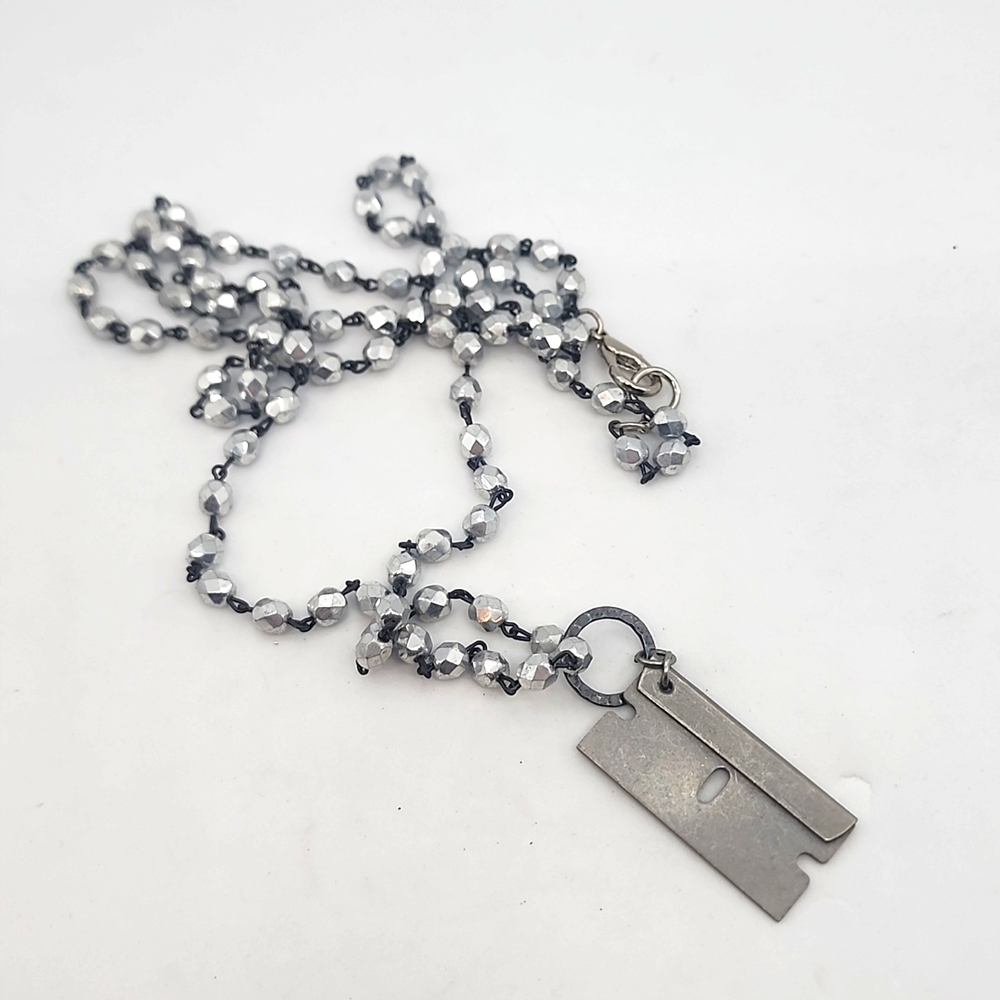 Silver Tone razor Necklace